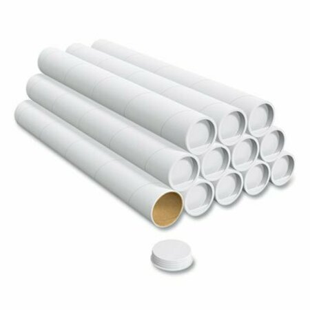 COASTWIDE PROFESSIONAL MAILING TUBE WITH CAPS, 24in LONG, 3in DIAMETER, WHITE, 12PK 558420